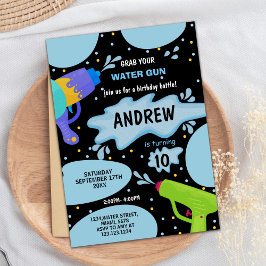 ブラックブルーグリーンウォーターガン誕生日招待状 招待状