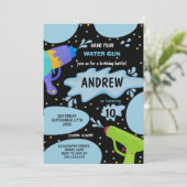 ブラックブルーグリーンウォーターガン誕生日招待状 招待状 (スタンド正面)