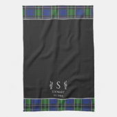 ブラックブルーグリーンタータンチェックプレイド名前をカスタムするモノグラム キッチンタオル (縦)