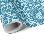 ブラックブルーグリーン中世ユニークフローラオーナメント ラッピングペーパー (ロールコーナー)