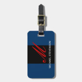 ブラックブルーグレースクリプト名前をカスタムするバッグラベル ラゲッジタグ (正面縦)