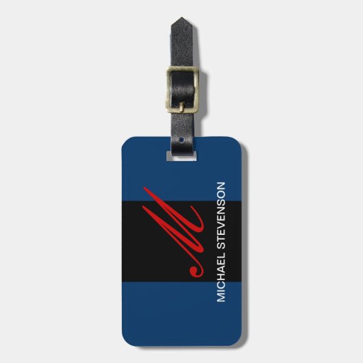 ブラックブルーグレースクリプト名前をカスタムするバッグラベル ラゲッジタグ (正面縦)