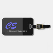 ブラックブルーグレースクリプト名前をカスタムするラゲッジタグ ラゲッジタグ (正面横)