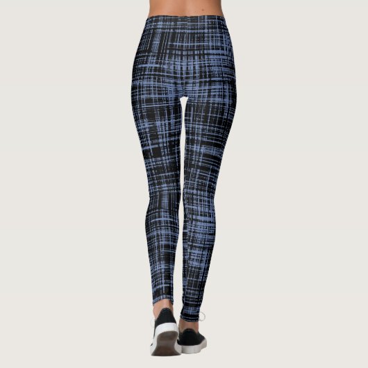 ブラックブルーグレー抽象芸術ストライプパターン レギンス (裏面)