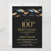 ブラックブルーゴールド 100歳の誕生日パーティー 招待状 (正面)