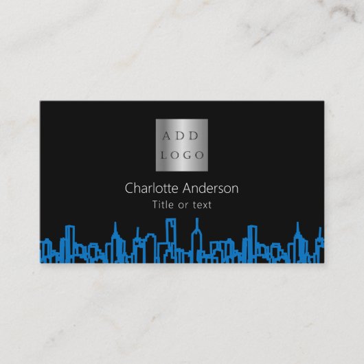 ブラックブルーシティ実在スキライン不動産ロゴQRコード 名刺 (正面)