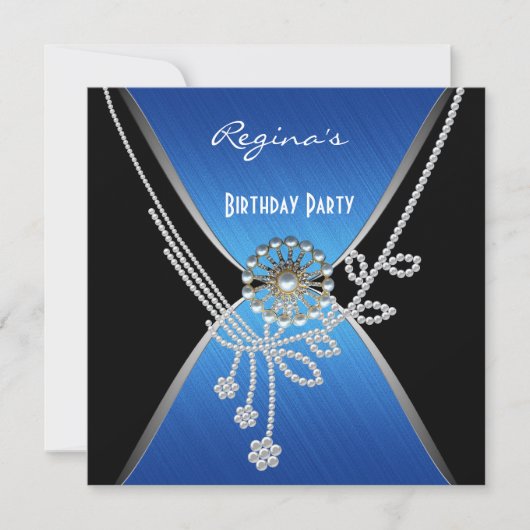 ブラックブルーシルバーパールの誕生日パーティーの招待状 招待状 (正面)
