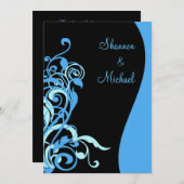 ブラックブルースワール結婚式招待状 招待状 (正面/裏面)