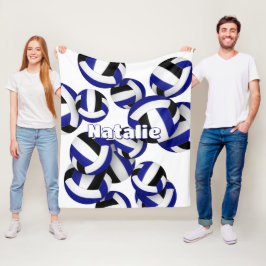 ブラックブルーチームカラーバレーボール女子スポーツ フリースブランケット