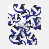 ブラックブルーチームカラーバレーボール女子スポーツ フリースブランケット (正面)