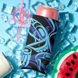 ブラックブルーハイダイーグルサンダーバード先住民アート スリム缶クーラー