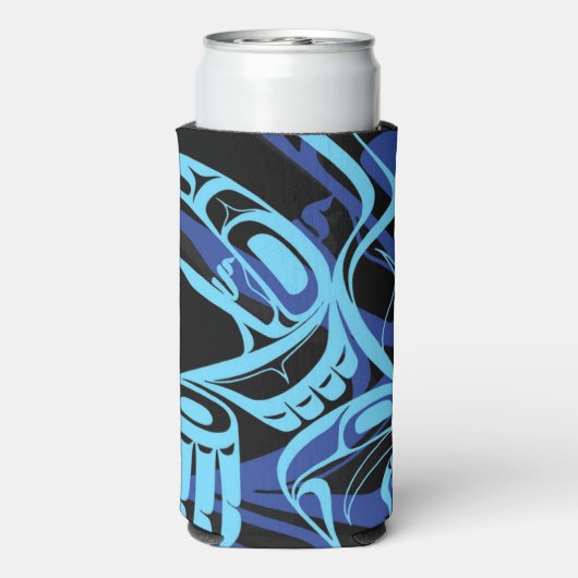 ブラックブルーハイダイーグルサンダーバード先住民アート スリム缶クーラー (Seltzer裏面)