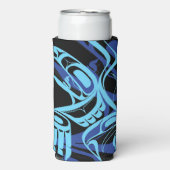 ブラックブルーハイダイーグルサンダーバード先住民アート スリム缶クーラー (Seltzer正面)