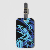 ブラックブルーハイダイーグルサンダーバード先住民アート ラゲッジタグ (正面縦)