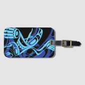 ブラックブルーハイダイーグルサンダーバード先住民アート ラゲッジタグ (正面横)