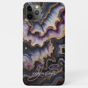 ブラックブルーバイオレットパープル金ゴールド大理石アートパターン iPhone 11 PRO MAXケース