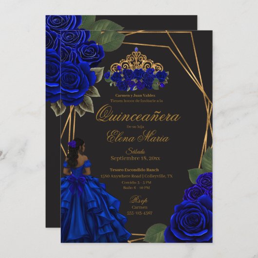 ブラックブルーバラ金ゴールドプリンセスキンセアニラ 招待状 (正面/裏面)