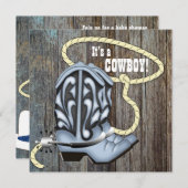 ブラックブルーバーンウッドカウボーイベビーシャワー 招待状 (正面/裏面)