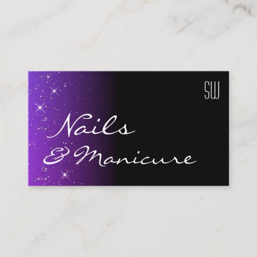ブラックブルーパープルグリッタースターズウィズモノグラムシック 名刺 (正面)