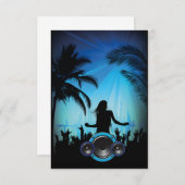 ブラックブルービーチパーティー踊り音楽パームツリーFU 招待状 (正面/裏面)