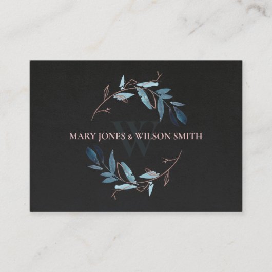 ブラックブルーピンクの葉のリース結婚のウェブサイト エンクロージャーカード (正面)