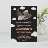 ブラックブルーブラウン飛行機誕生日招待状 招待状 (スタンド正面)