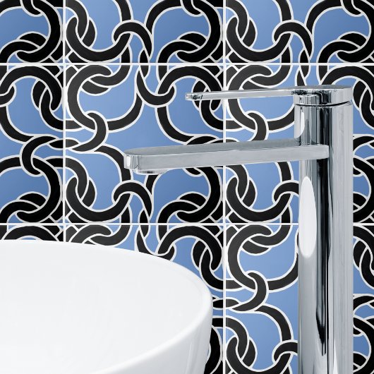 ブラックブルーホワイトケルト結び目模様シームレスパターンタイル タイル