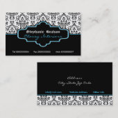 ブラックブルーホワイトダマスクインテリア 名刺 (正面/裏面)