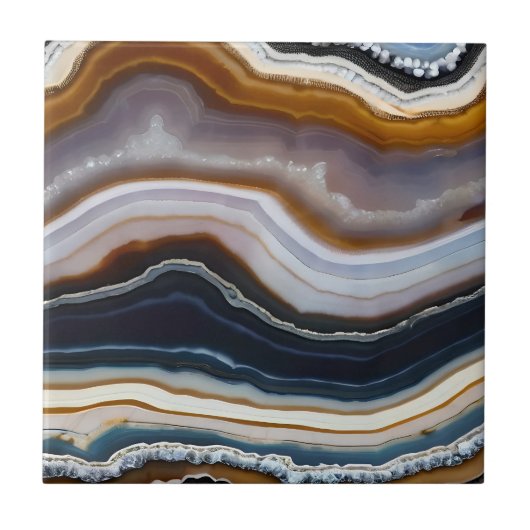 ブラックブルーホワイトテラコッタアゲード タイル (正面)