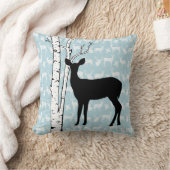 ブラックブルーホワイトディアー樺の木フォレスト装飾用クッション クッション (ブランケット)
