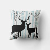 ブラックブルーホワイトディアー樺の木フォレスト装飾用クッション クッション (裏面)