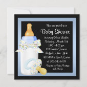 ブラックブルーボトルおしゃぶり男の赤ちゃんシャワー 招待状 (裏面)