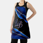 ブラックブルーマーブルゲート金ゴールドグリッターイニシャル エプロン (インサイチュ)