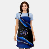 ブラックブルーマーブルゲート金ゴールドグリッターイニシャル エプロン (着用した状態)