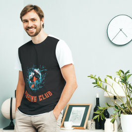 ブラックブルームービングフィッシュ魚釣りクラブTシャツ Tシャツ