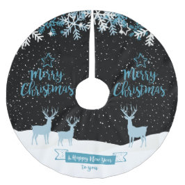 ブラックブルーメリークリスマスツリースカート ブラッシュドポリエステルツリースカート