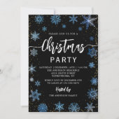 ブラックブルーモダンスノーフレークスクリスマスパーティー 招待状 (正面)