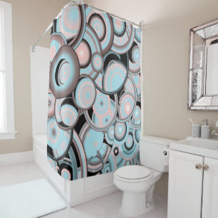 ブラックブルーモチャピンクのグラデーション同心円 シャワーカーテン