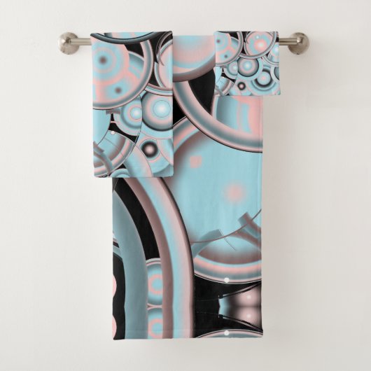 ブラックブルーモチャピンクのグラデーション同心円 バスタオルセット (インサイチュ)