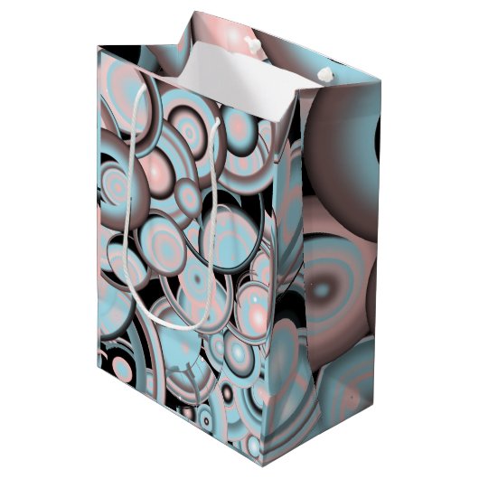 ブラックブルーモチャピンクのグラデーション同心円 ミディアムペーパーバッグ (正面アングル)