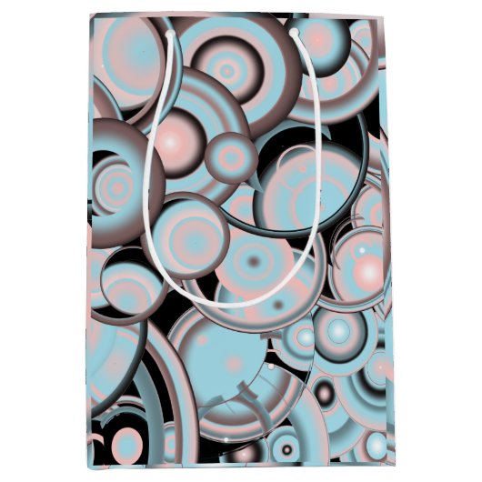 ブラックブルーモチャピンクのグラデーション同心円 ミディアムペーパーバッグ (正面)