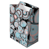 ブラックブルーモチャピンクのグラデーション同心円 ミディアムペーパーバッグ (裏面アングル)