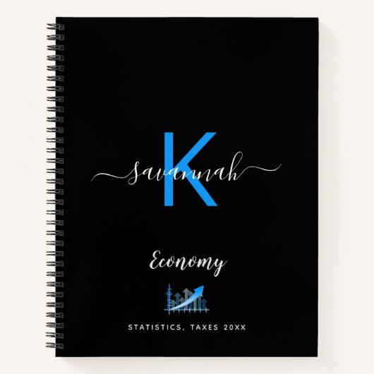 ブラックブルーモノグラムタイポグラフィ経済事務所 ノートブック (正面)