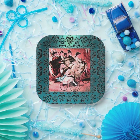 ブラックブルーレッド自転車の結婚披露宴 ペーパープレート (パーティー)