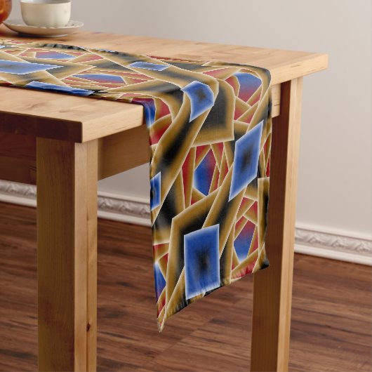 ブラックブルーレッド金ゴールドグラデーションアビス抽象芸術アート ショートテーブルランナー (インサイチュ)