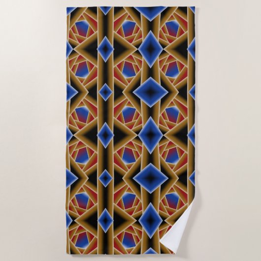 ブラックブルーレッド金ゴールドグラデーションアビス抽象芸術アート ビーチタオル (正面)