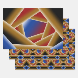 ブラックブルーレッド金ゴールドグラデーションアビス抽象芸術アート ラッピングペーパーシート