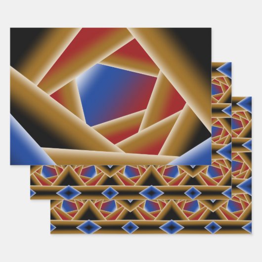 ブラックブルーレッド金ゴールドグラデーションアビス抽象芸術アート ラッピングペーパーシート (セット)