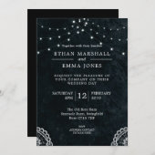 ブラックブルーレースライト結婚式招待状 招待状 (正面/裏面)