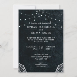 ブラックブルーレースライト結婚式招待状 招待状